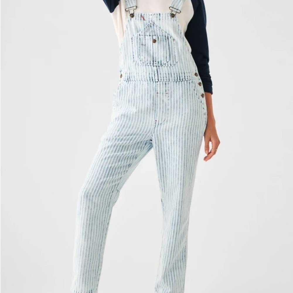 Faherty Blue and White Striped Overalls